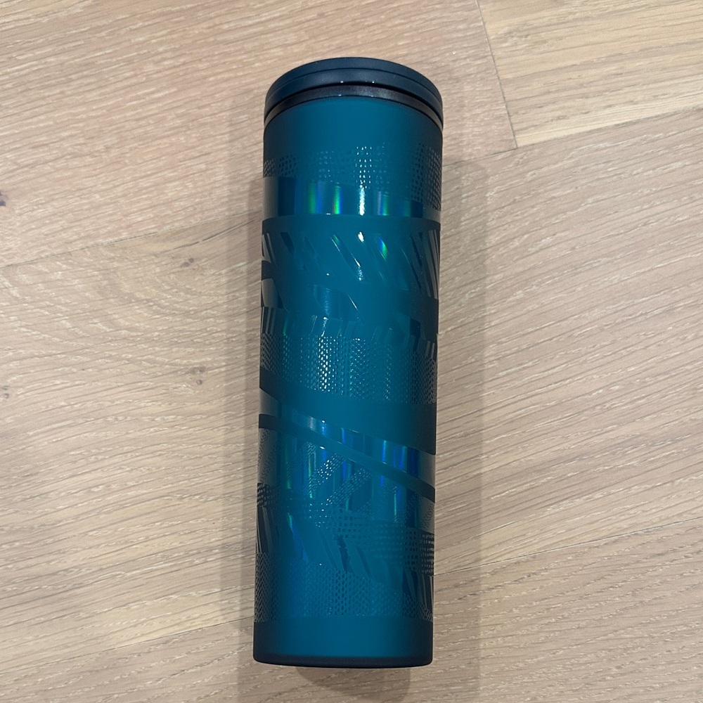Starbucks 2021 Holiday Teal Soft Touch Insulated Coffee Cup Mug Tumbler 16oz - Picture 2 of 8